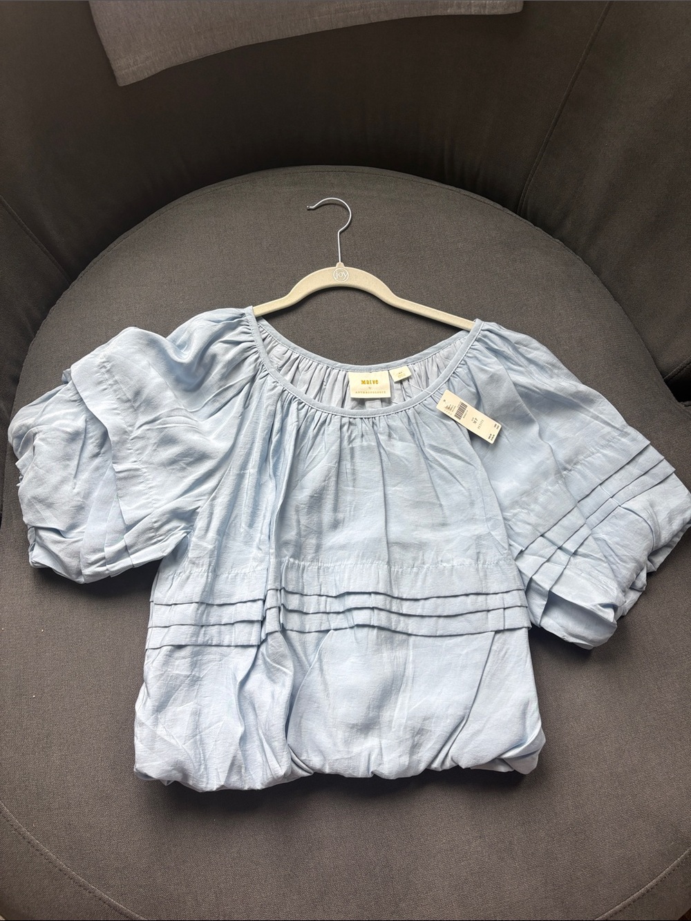 Anthropologie Maeve Powder Blue Pintuck Top - Medium, petite